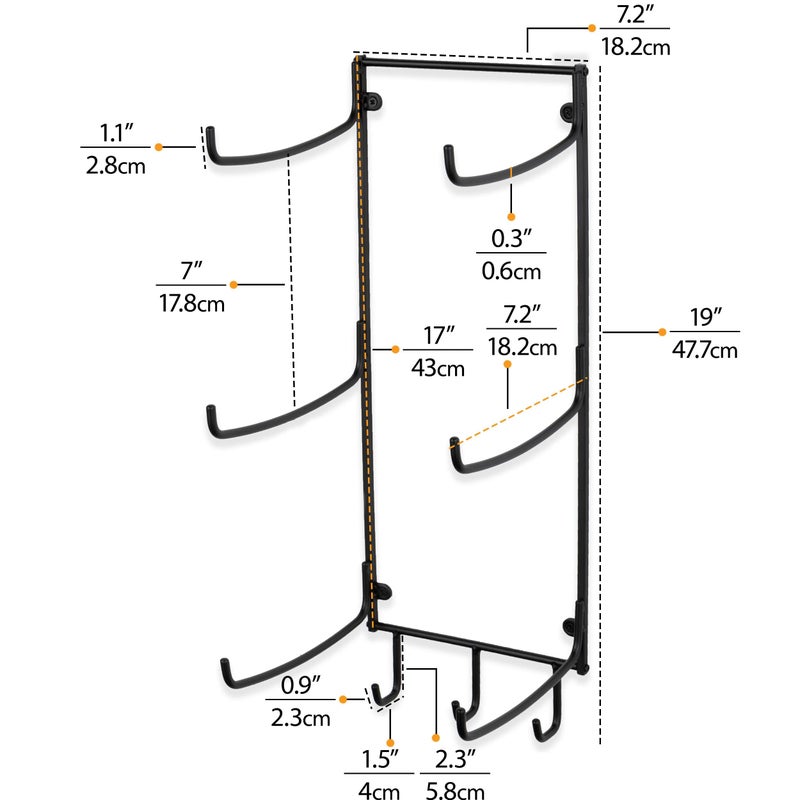 Wallniture Guru Wall Mount Yoga Mat Home Gym Equipment Resistance Bands and Foam Roller Holder with 3 Hooks 3 Sectional Metal Black - Image 4